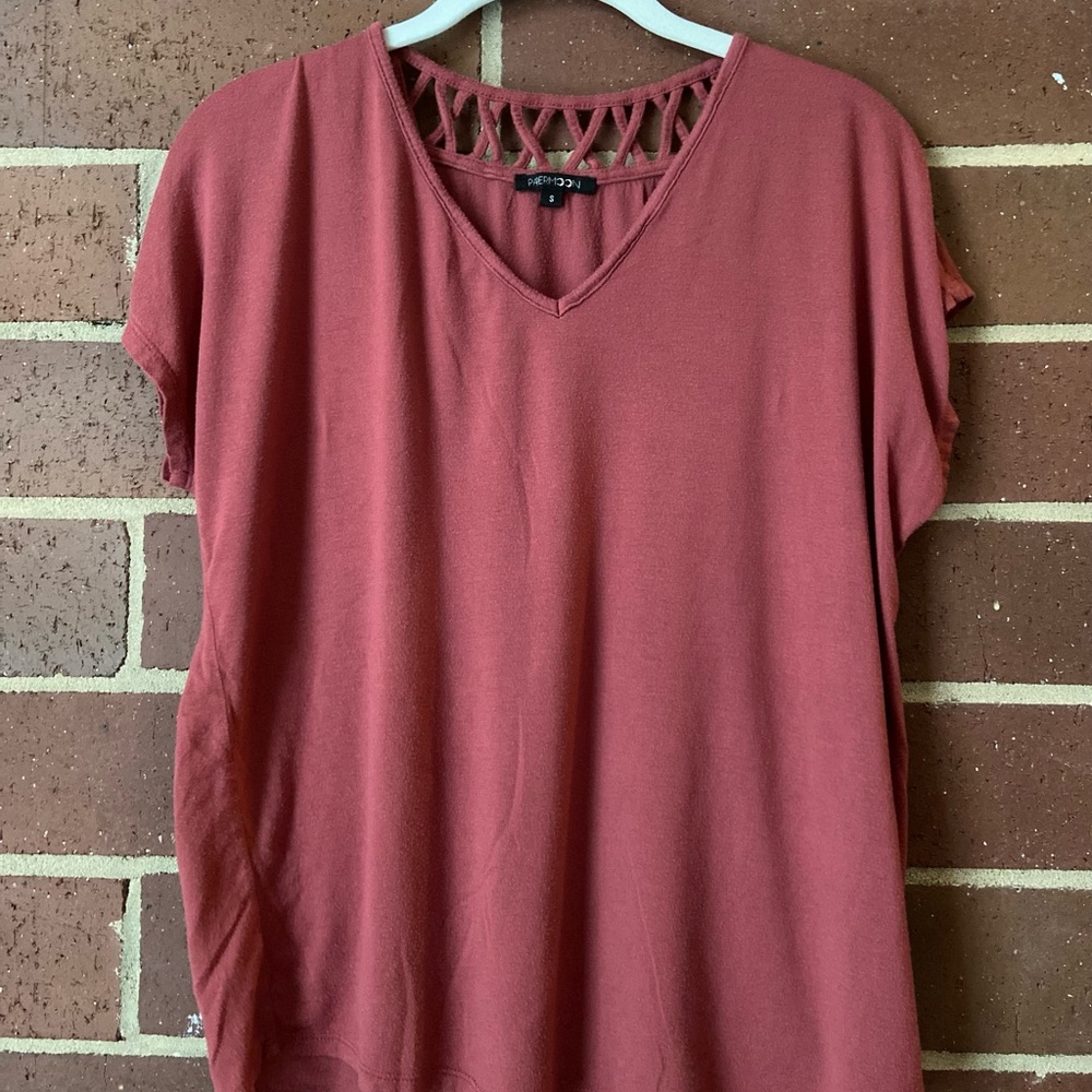 Papermoon Bruna Lattice Back Detail Knit Top — brick red — small